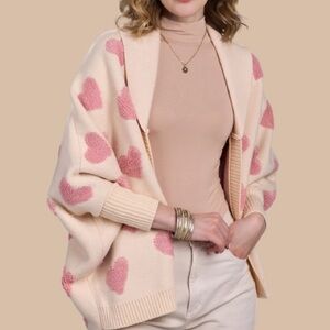 NWT SAACHI Charming Heart Open Front Cardigan